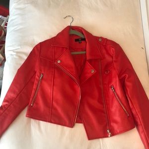 Bright Red Faux Leather Jacket